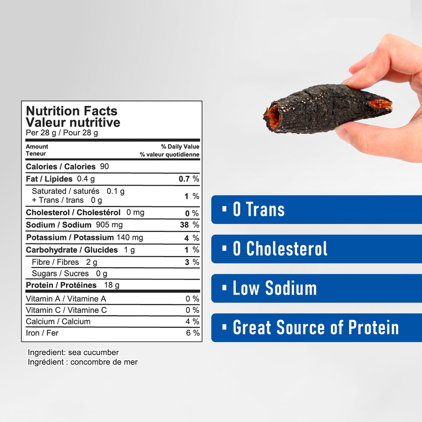 Canadian Wild Dried Sea Cucumber, PanaC Gray, 454 g
