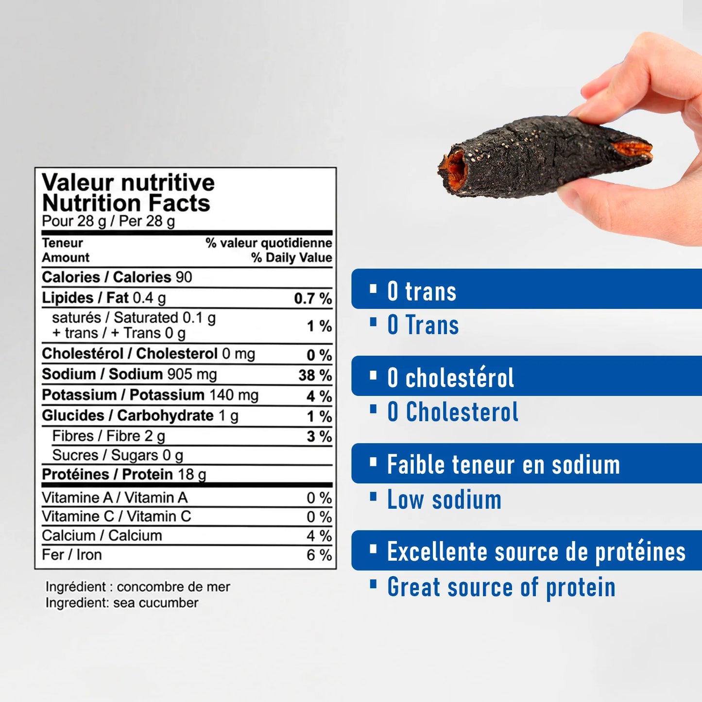 Canadian Wild Dried Sea Cucumber, PanaC Gray, 454 g